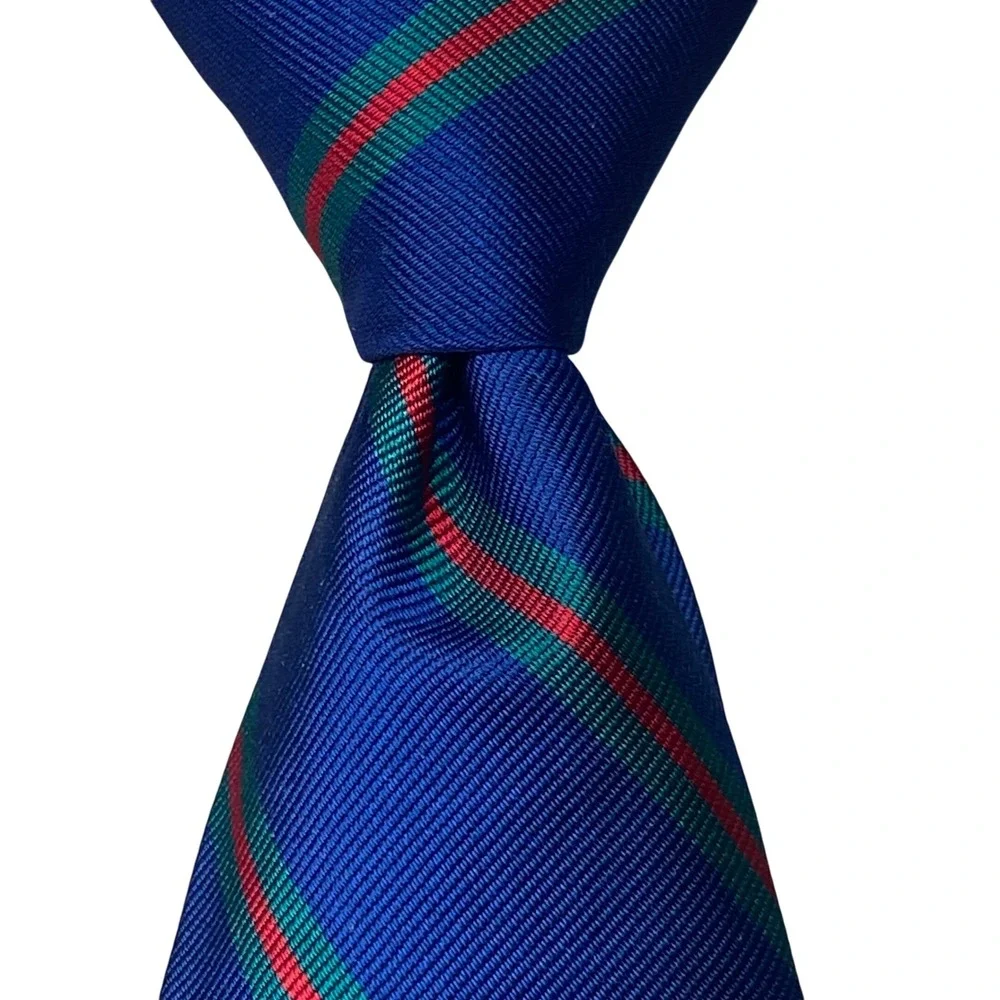 Brooks Brothers Makers Repp Tie Silk Blue Green Red Stripe Vintage USA Made